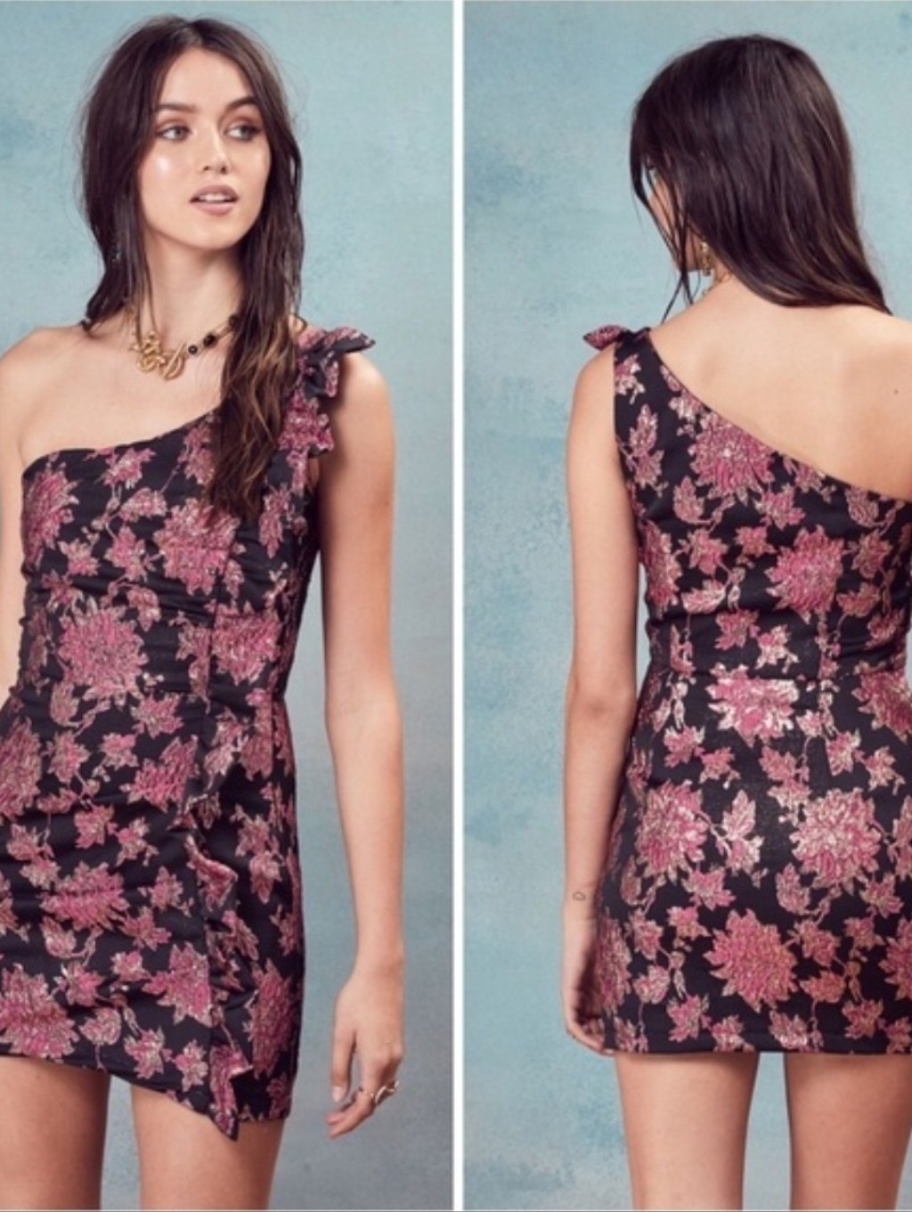For Love & Lemons Luella Jacquard Mini Dress In Metallic Floral Small